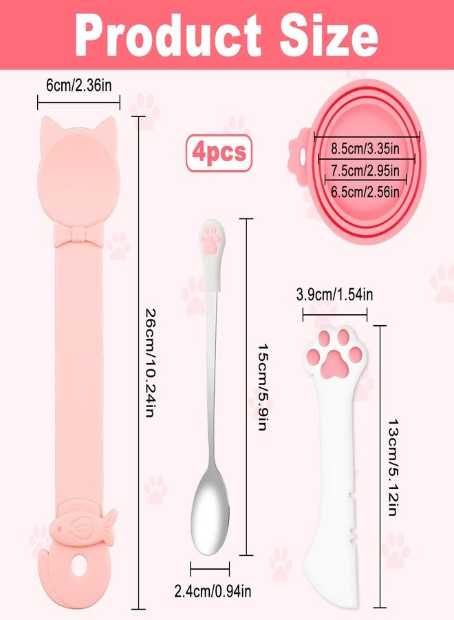 LUSTRIB 4 Pcs Cat Food Lid and Spoon Set, Silicone Pet Food Can Covers with Multi-Function Spoon Opener, Stainless Steel Wet Food Spoon & Cat Bar Squeezer for Pet Cat Dog Feeding Wet Foods Storage Organizer - Image 2